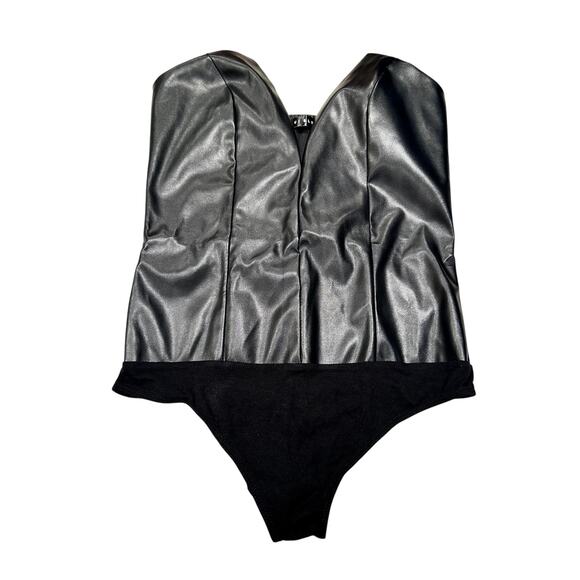 Blue Blush – Leader V-Neck Strapless Bodysuit – Black Leather – S - Picture 5 of 6